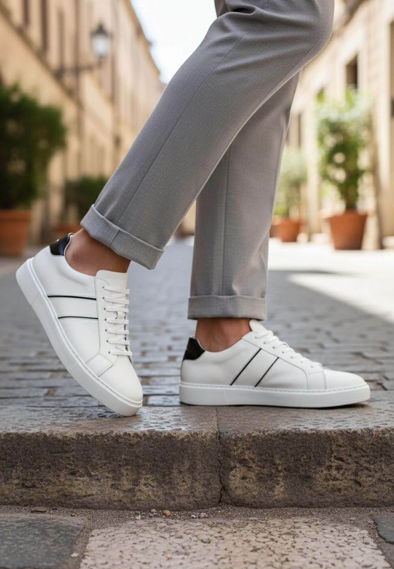 Men's handmade leather sneakers - White