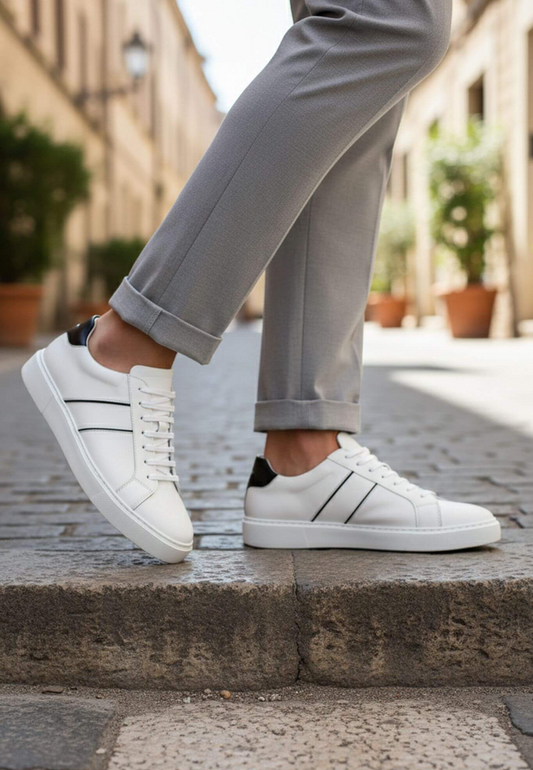 Men's handmade leather sneakers - White