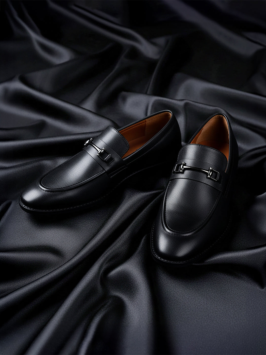 Chaussures noires en obsidienne, style slipon, mocassins confortables avec boucle