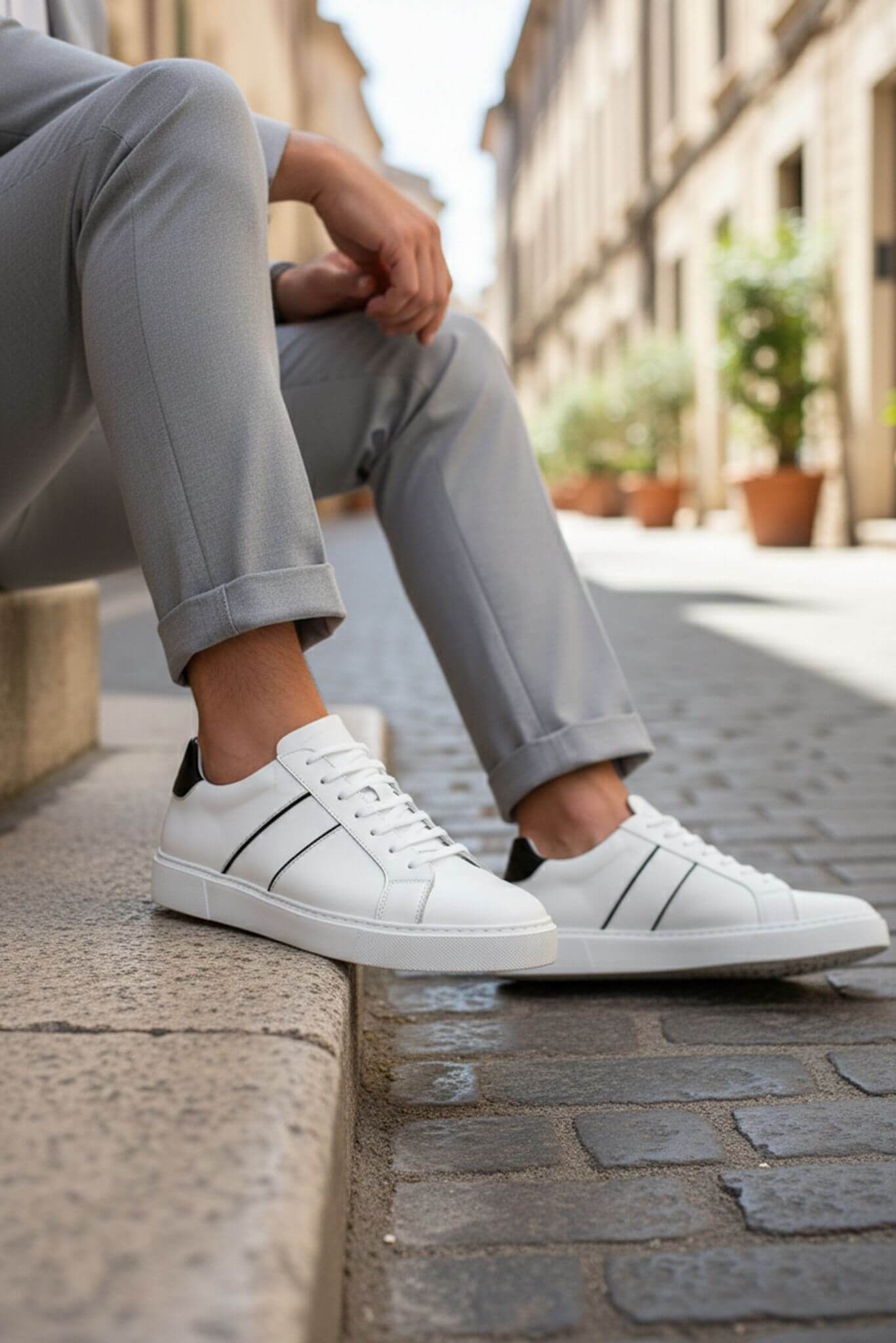 Men's handmade leather sneakers - White