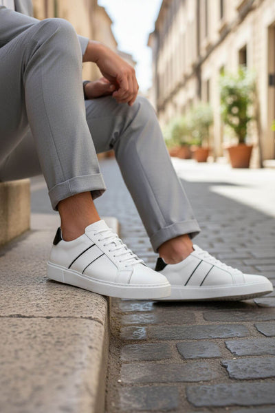 Men's handmade leather sneakers - White