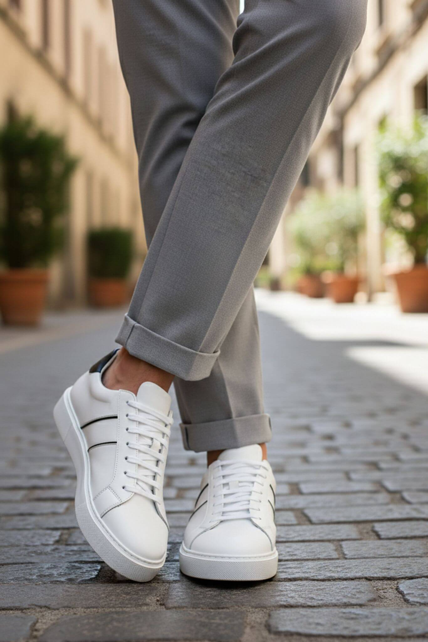 Men's handmade leather sneakers - White